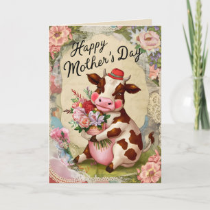 Happy Mother's Day Retro Vintage Cow Card