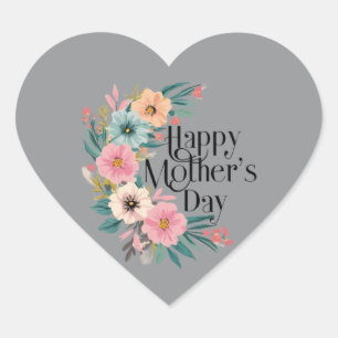 Happy Mothers Day Right Side Flowers Peach Pink Cr Heart Sticker