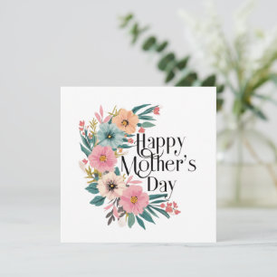 Happy Mothers Day Right Side Flowers Peach Pink Cr Holiday Card