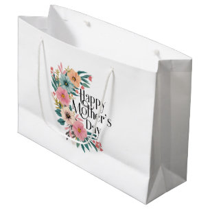 Happy Mothers Day Right Side Flowers Peach Pink Cr Large Gift Bag