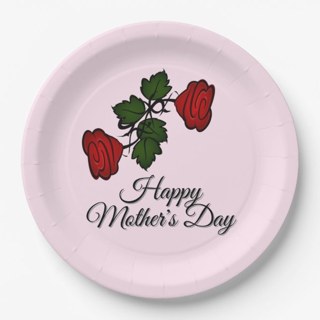 Happy Mothers Day Roses Paper Plate (Front)