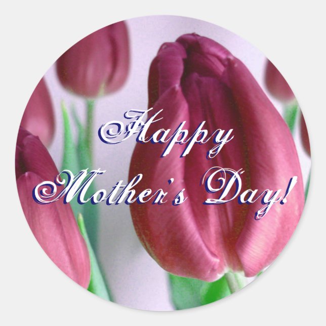 Happy Mother's Day Rosey Tulips Classic Round Sticker (Front)