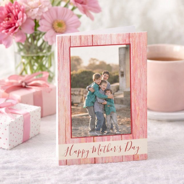 Happy Mother's Day Rustic Red Wood Photo Card (Creator Uploaded)