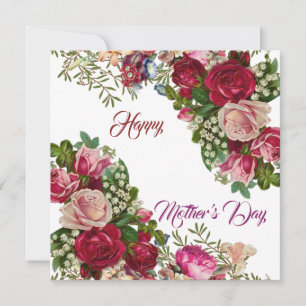 Happy Mothers Day Rustic Rose Floral Green Foliage Holiday Card