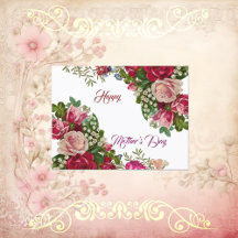 Happy Mothers Day Rustic Rose Floral Green Foliage