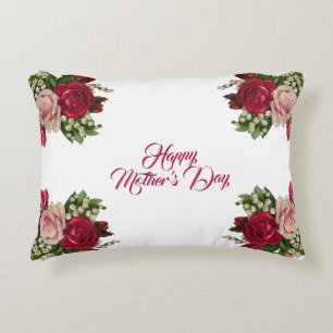 Happy Mothers Day Rustic Roses Floral Greenery  Decorative Cushion