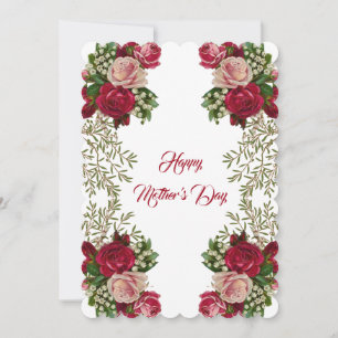 Happy Mothers Day Rustic Roses Floral Greenery Holiday Card