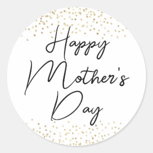 Happy Mother's Day Script & Gold Glitter Confetti  Classic Round Sticker