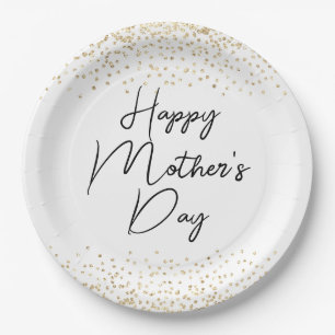 Happy Mother's Day Script & Gold Glitter Confetti  Paper Plate