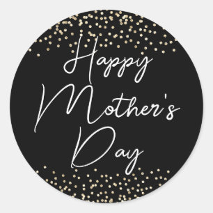 Happy Mother's Day Script Gold Glitter on Black Classic Round Sticker