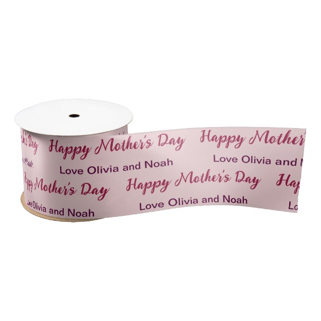 Happy Mother's Day Script Pale Pink Name of Giver Satin Ribbon (Spool)