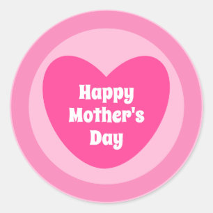 Happy Mother's Day Simple Cute Hot Pink Heart Classic Round Sticker