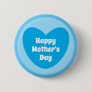 Happy Mother's Day Simple Cute Sky Blue Heart 6 Cm Round Badge