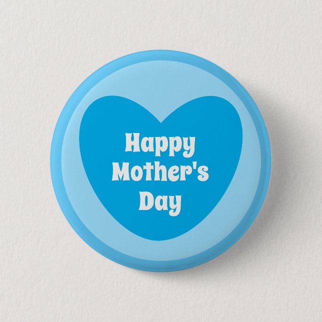 Happy Mother's Day Simple Cute Sky Blue Heart 6 Cm Round Badge (Front)