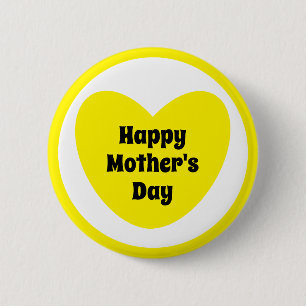 Happy Mother's Day Simple Cute Yellow Heart 6 Cm Round Badge