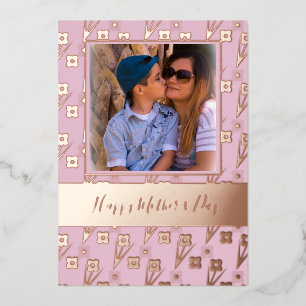 Happy Mother's Day Simple Florals Pink Foil Holiday Card