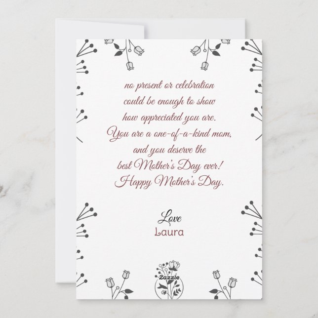 Happy Mother's day simple flower mum & baby photo Holiday Card (Back)