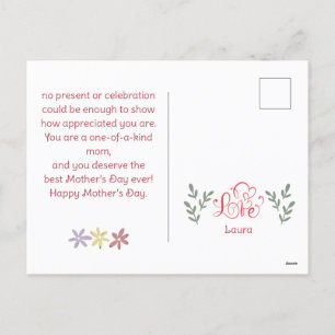 Happy Mother's day simple flower mum & baby photo Holiday Postcard
