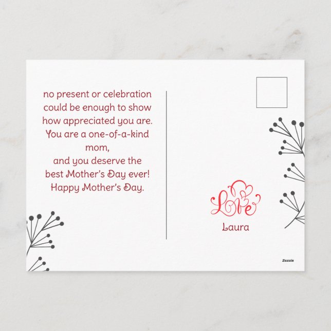 Happy Mother's day simple flower mum & baby photo Holiday Postcard (Back)