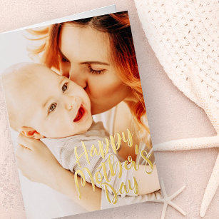 Happy Mother's Day Simple Modern Custom Photo Foil Holiday Card