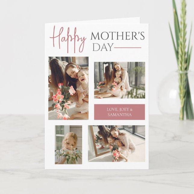 Happy Mothers Day | Simple Modern Script 4 Photo  Card (Front)