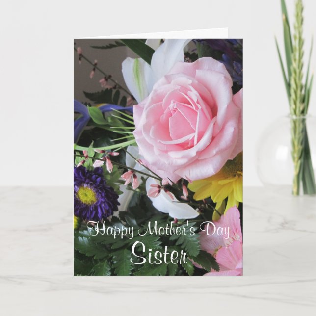 Happy Mother's Day Sister-Pink Rose Bouquet Card (Front)