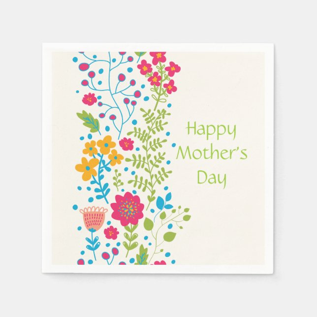 Happy Mother's Day Spring Flowers Napkin (Front)