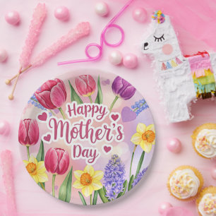 Happy Mother's Day, spring flowers, Paper Plate