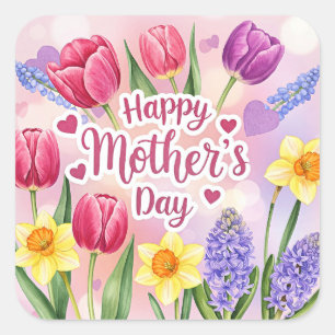 Happy Mother's Day, spring flowers, Square Sticker