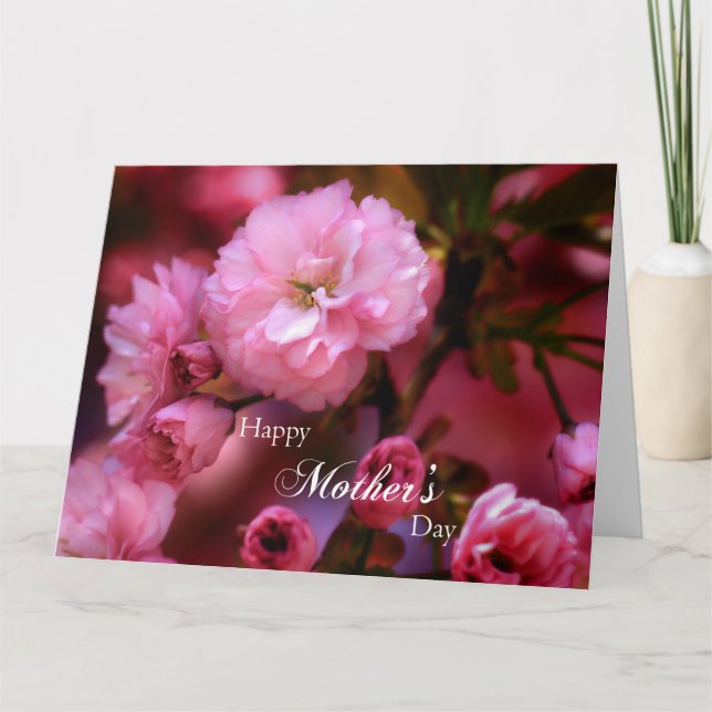 Happy Mothers Day Spring Pink Cherry Blossoms Card (Front)