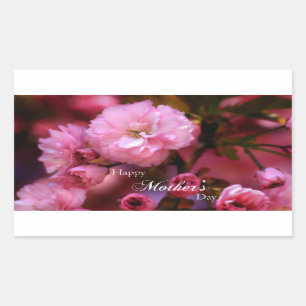 Happy Mothers Day Spring Pink Cherry Blossoms Rectangular Sticker