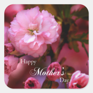 Happy Mothers Day Spring Pink Cherry Blossoms Square Sticker