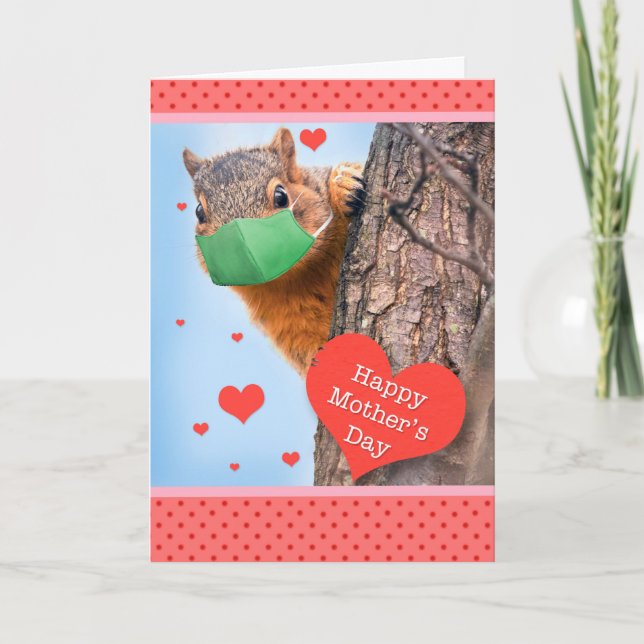 Happy Mother's Day Squirrel in Face Mask Humor Holiday Card (Front)
