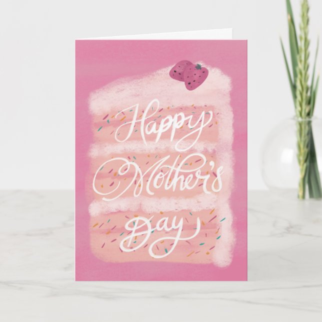 Happy Mother's Day Strawberry Cake Greeting Card (Front)