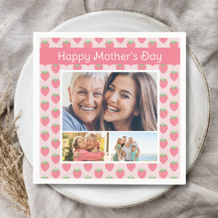 Happy Mothers Day Strawberry Photo  Napkin
