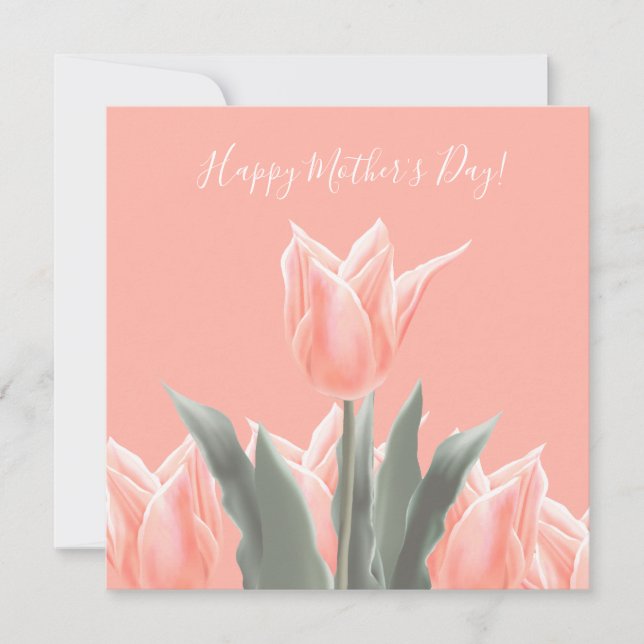 Happy Mother's Day! Stylish Peach Tulips Flowers Invitation (Front)