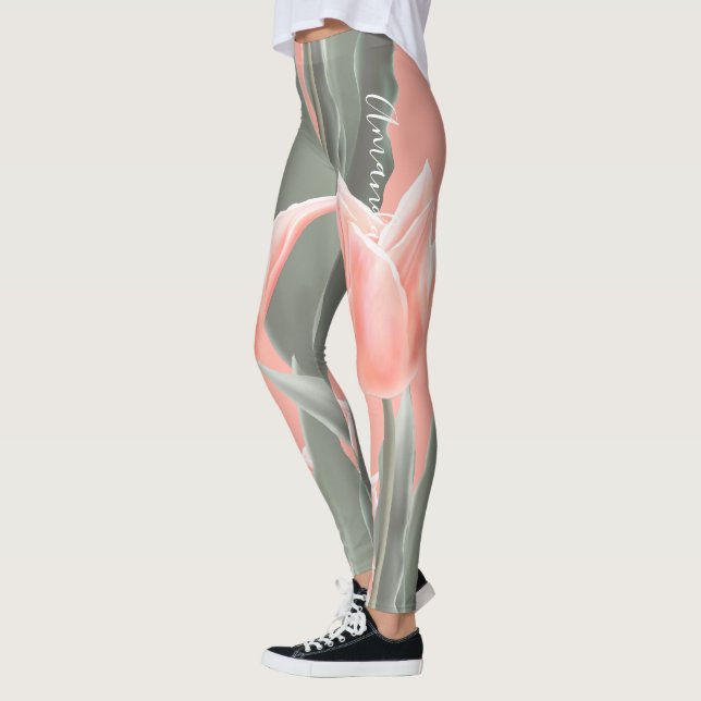 Happy Mother's Day! Stylish Peach Tulips Flowers Leggings (Left)