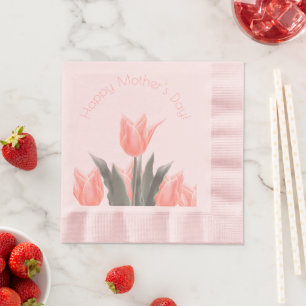 Happy Mother's Day! Stylish Peach Tulips Flowers Napkin