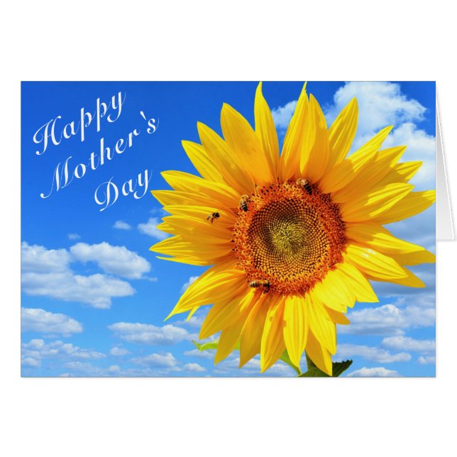 Happy Mother's Day  Sunflower and Bees on Blue Sky (Front Horizontal)