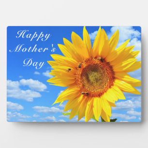 Happy Mother's Day Sunflower and Bees on Blue Sky Plaque