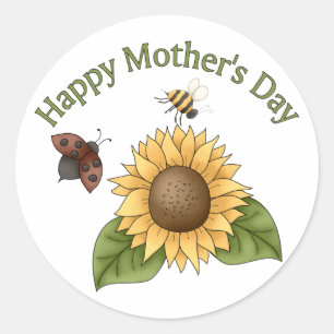 happy Mothers Day Sunflower, Butterfly, Bee Classic Round Sticker