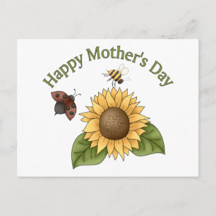 happy Mothers Day Sunflower, Butterfly, Bee Postcard