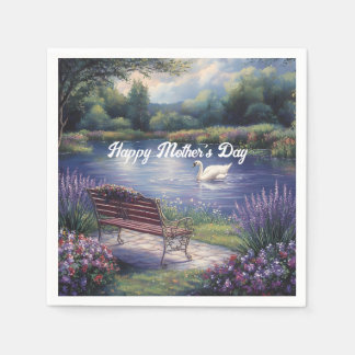 Happy Mother's Day Swan Bench Lake Napkin