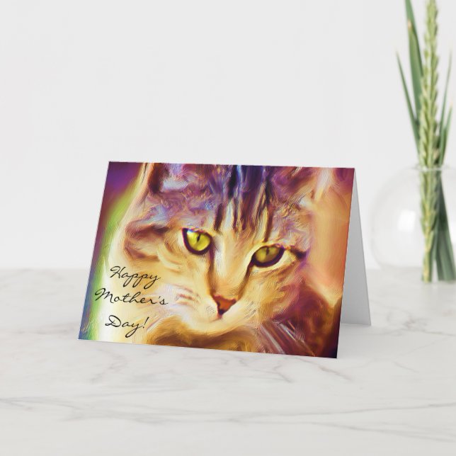 Happy Mother's Day Tabby Cat Art greeting card (Front)