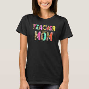 Happy Mother's Day Teacher Mom Leopard Print Women T-Shirt