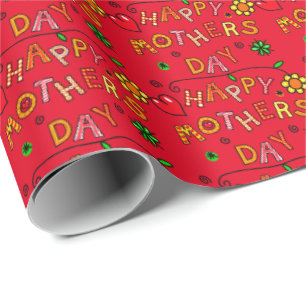 Happy Mother's Day Text and Hearts Gifts Wrapping Paper