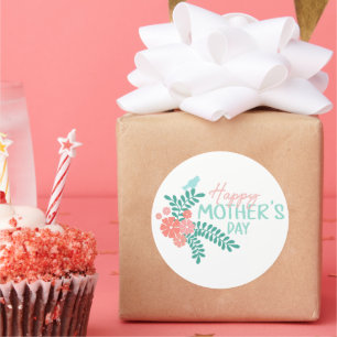 Happy Mother's day text in floral frame Classic Round Sticker