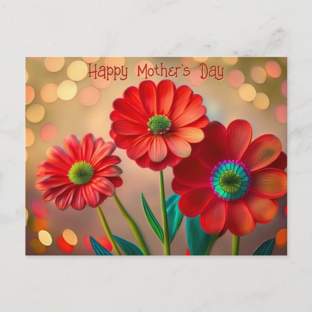 Happy Mother's Day Three Red Daisies Custom Text Postcard (Front)