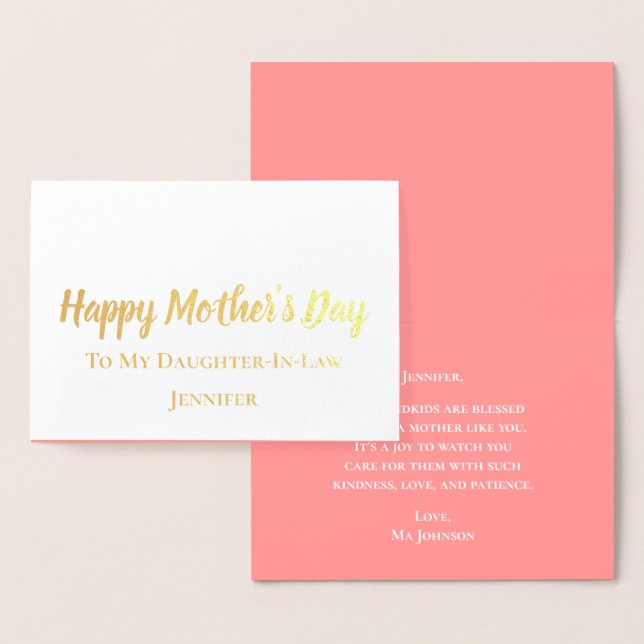 Happy Mother's Day To My Daughter-In-Law Gold Foil Card (Display)