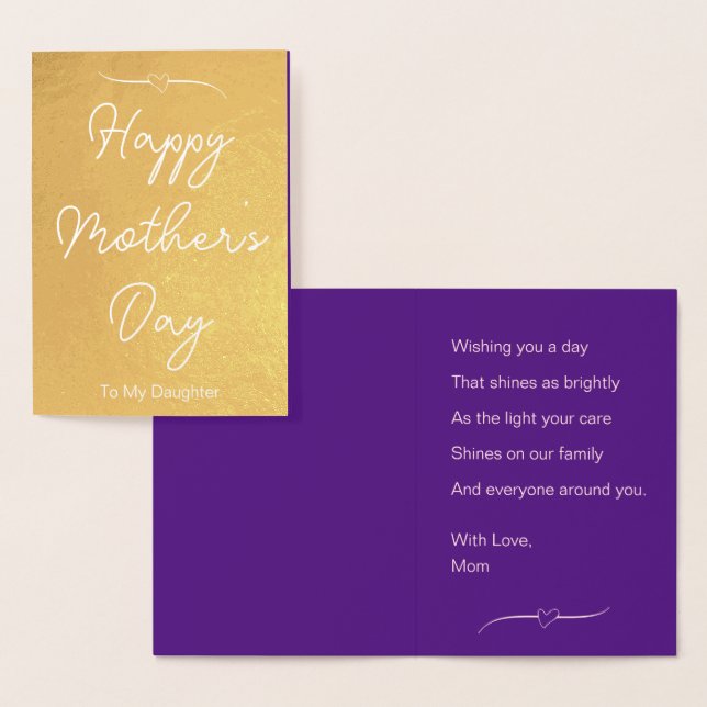 Happy Mother's Day To My Daughter Purple and Foil Card (Display)